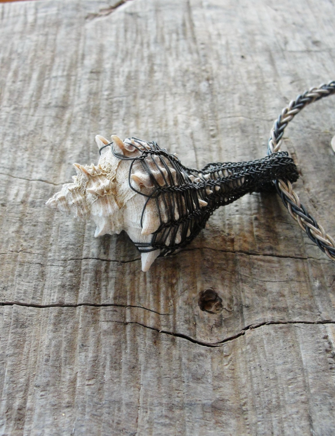 Caged Seashell Necklace Sterling Silver Kazaziye Handwoven