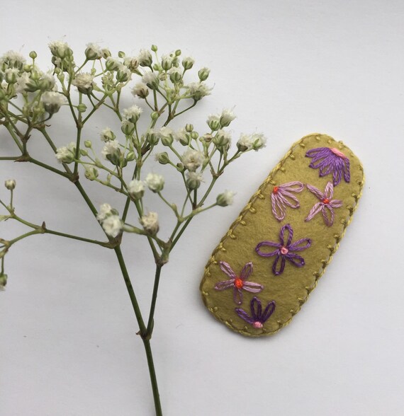 Hand Embroidered Holland Wool Felt Hair Clip by Neskat on Etsy