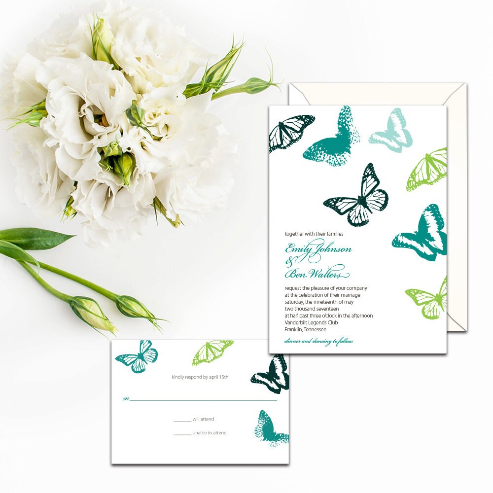 Fluttering Butterfly Wedding Invitation Set Wedding response