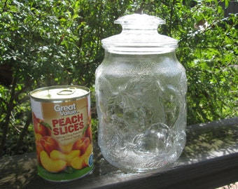Vintage Glass Canister/ Storage Jar - Large Embossed Fruit Jar
