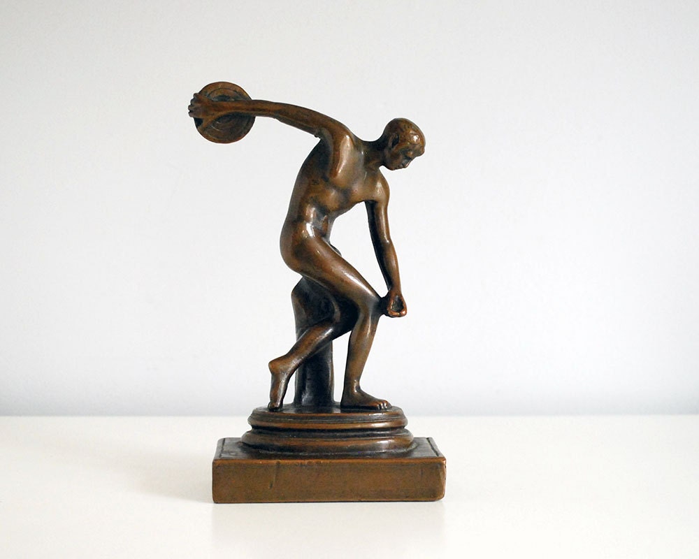 1920s Bronze Discus Thrower Statue Classic Roman Sculpture