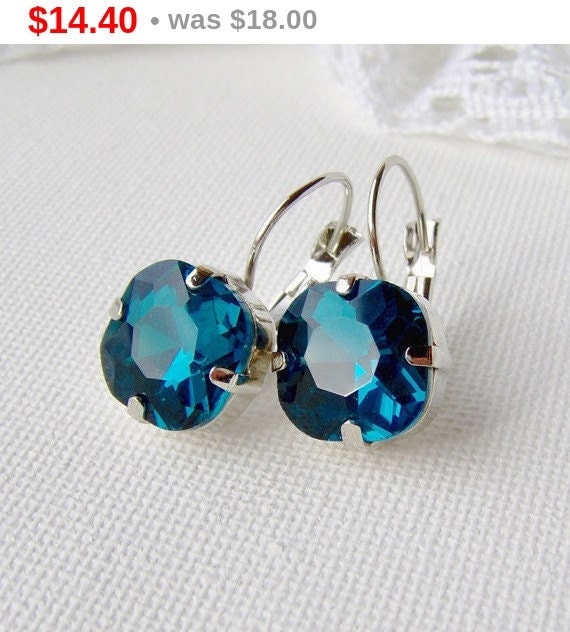 Teal rhinestone earrings / blue zircon / by RhinestoneAndPearl