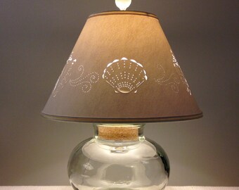Recycled Glass Lamp Base & Seashell Lampshade-Fillable - Fillable Lamp - Small Lamp - Desk Lamp - Bedroom Lamp - Seashells -