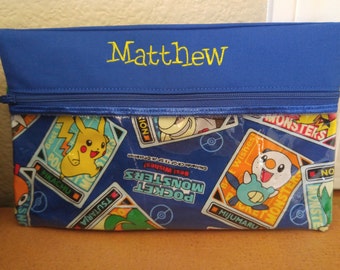 Custom Monogramed Pencil Case Made with Pokemon Fabric