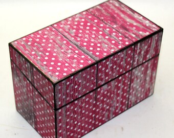 Wood Recipe Box Pink with White Polka Dot Barn Wood Fits 4x6 Cards