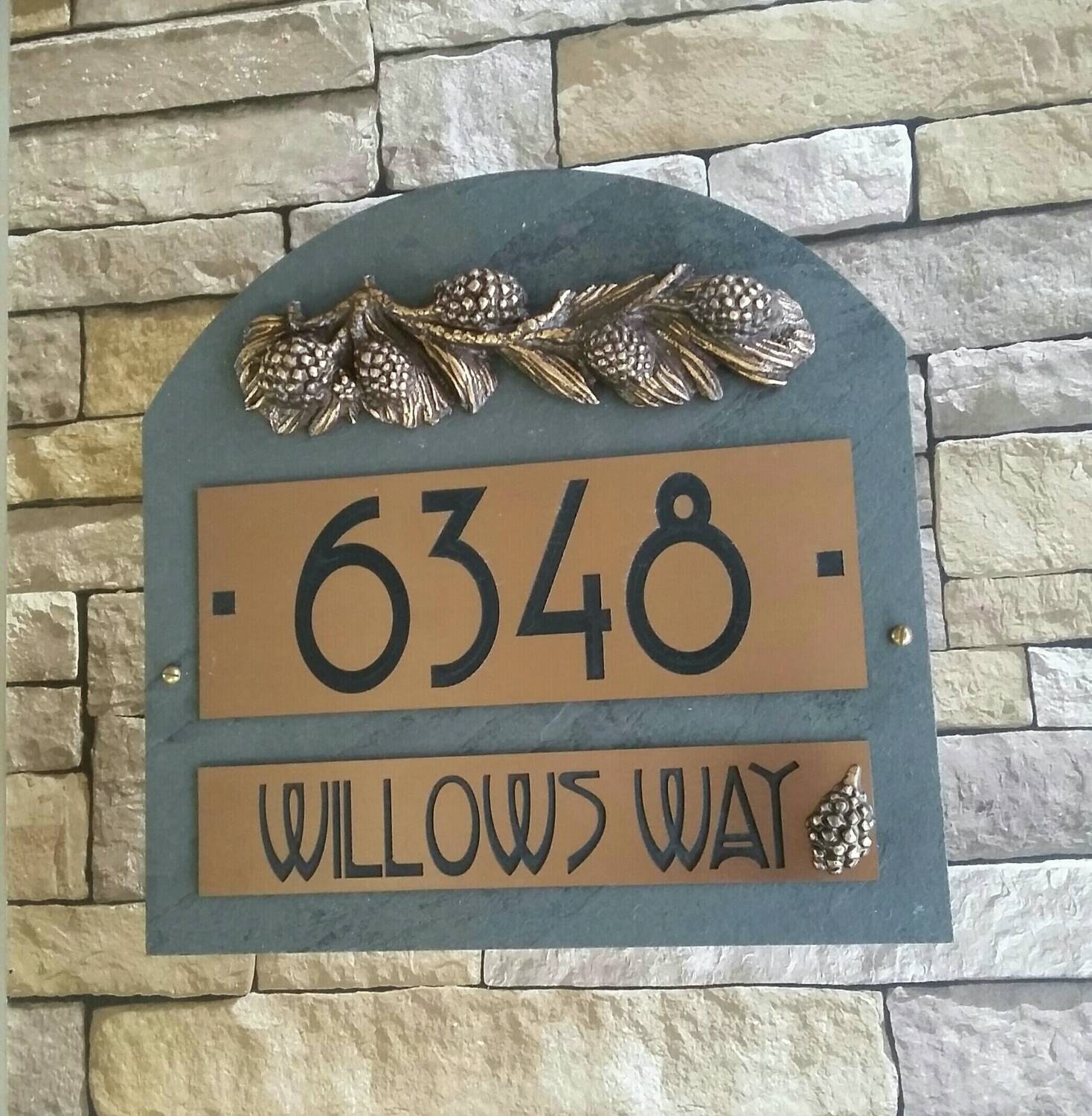 CRAFTSMAN House Numbers Pine Cone ADDRESS Plaque