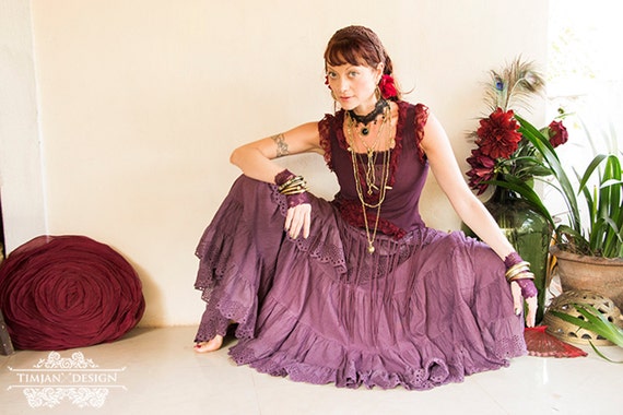 CHERISE LINEN SKIRT - Steampunk Wedding Bride Bohemian Burning man Hippie Boho Steam punk Belly Dance Plus size Gypsy Witch Ethnic - Purple by TimjanDesign steampunk buy now online