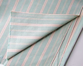 1 Yard Length X 56 Inch Wide Vintage Mint Green and Cream Heavy Weight Striped Cotton Canvas Fabric, Home Decor, Upholstery, PIllows,