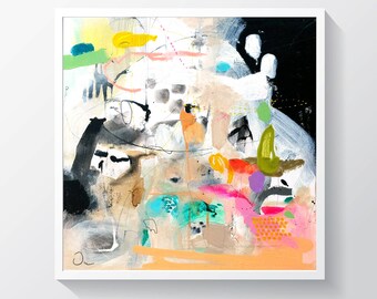 Abstract painting, Original mixed media painting on canvas, Colorful painting. 15" x 15"