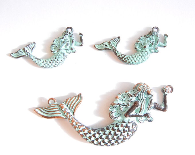 Set of Curved Mermaid Pendant and Charms Patina Copper-tone