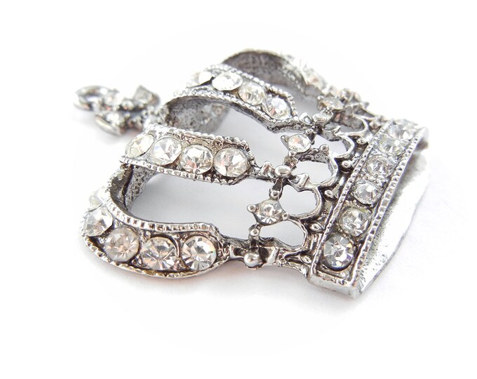 Antique Silver-tone Crown Pendant Rhinestones