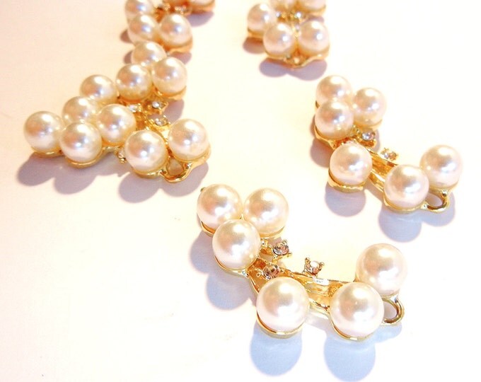 Set of 5 Faux Pearl and Rhinestone Double Link Charms Gold-tone