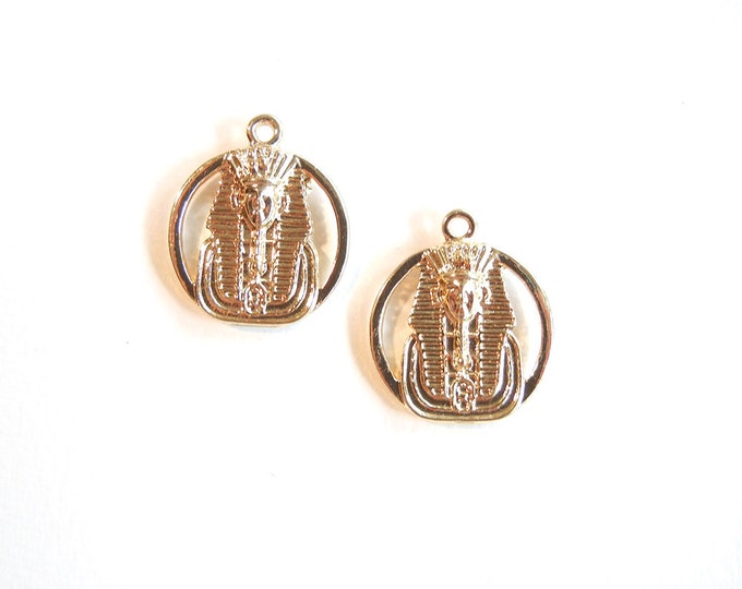 Pair of Round King Tut Charms Gold-tone Double Sided