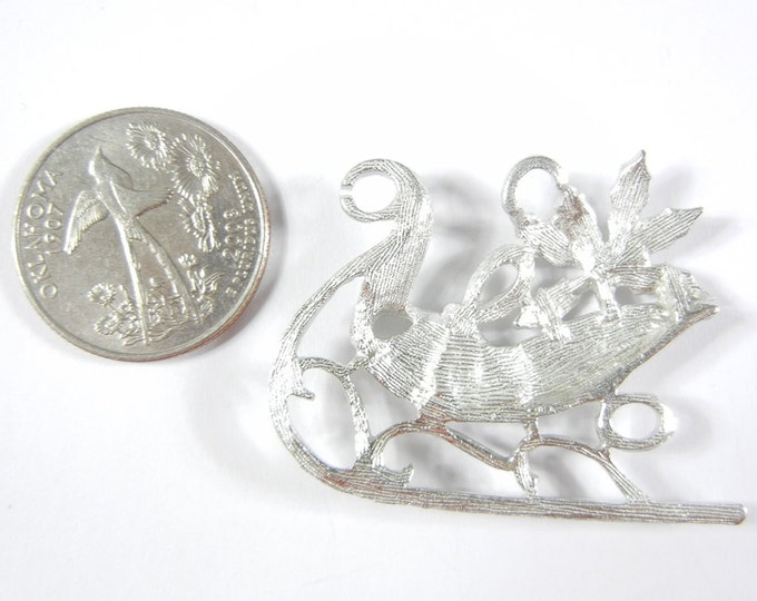 Large Pewter Sleigh with Poinsetta Flower Pendant