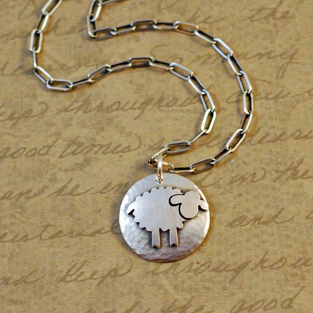 Sterling silver sheep lamb necklace pendant sawed