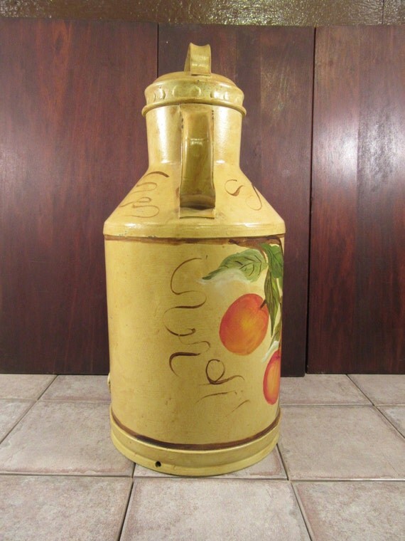 Nice vintage folk art painted cream can solid beautiful home