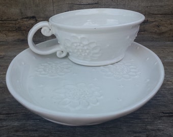 White soup and sandwich set with paisley flowers