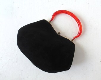 Vintage 50s Handbag | Black Pouch Bag | 1950s Purse | Empress Purse