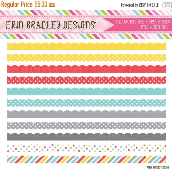 60% OFF SALE Colorful Scalloped Borders by ErinBradleyDesigns