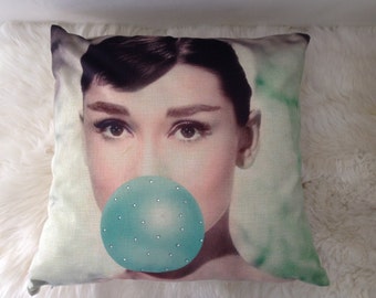 Audrey Hepburn Rhinestone Pillow Cover bling Glamour Glamourus Glamourrocks bling