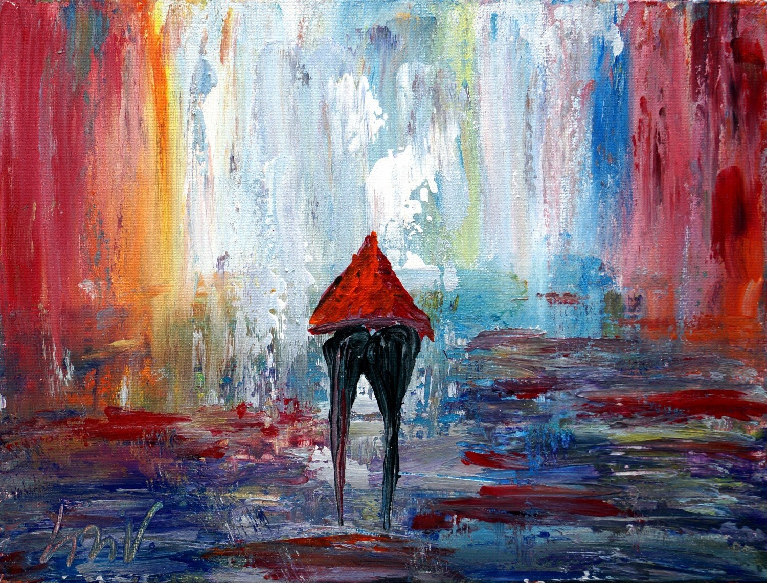 Rain Romance Painting T For A Romantic Couple Original Oil