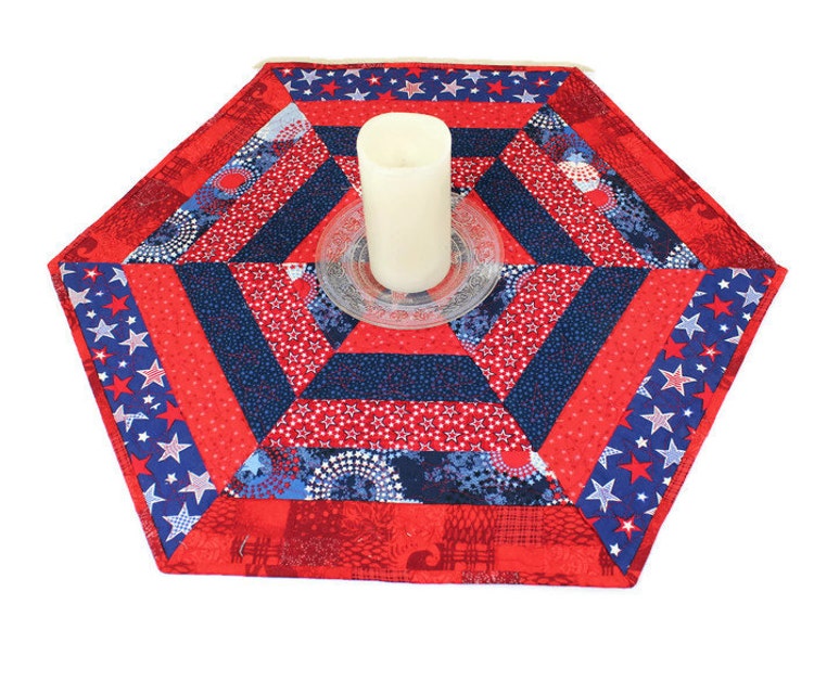  Hexagon  Patriotic Table Runner Quilt or by QuiltSewPieceful