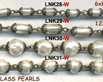 Baroque CZECH GLASS PEARL Linkage--by the foot--ant. silver or ant. bronze