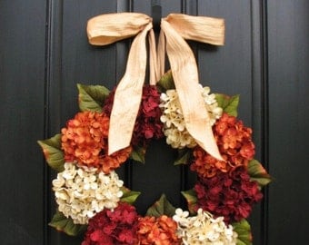 Wreath, ON SALE Wreaths, Fall Hydrangea Wreaths, FALL Wreath on Etsy, Wreaths Etsy, Fall Hydrangea Wreaths for Front Door, Hydrangea Wreath