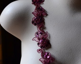 Burgundy Beaded Trim Lace Flower Trim for Lyrical Dance, Bridal, Garters, Headbands, Costumes BL 4038burg