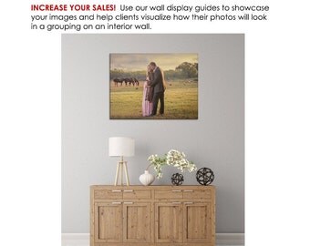 Photography Wall Display Guide - Rustic Buffet - (3) Photoshop Layered .psd Templates with Rustic Buffet backdrop & image display.