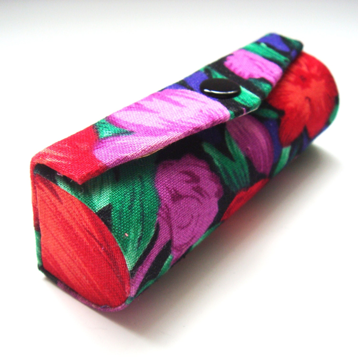 Floral Lipstick Case with Mirror Vintage 80s Lipstick Holder