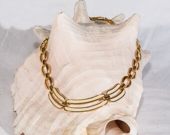 Vintage Napier necklace white enamel gold tone mid century links signed