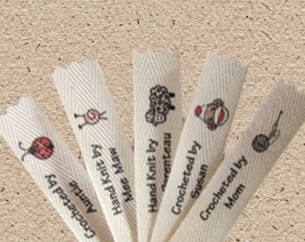 U Pick 2 (or 3). Personalized knitting or crochet labels to sew in. 40 plus designs to choose from