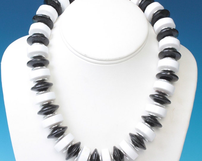 Black and White Lucite Necklace Chunky Bold Vintage