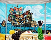 Original Art Print, Ship of Dreams, Butterflies, Ocean, Interior, Seascape, by k Madison Moore Original Art Print, Ship of Dreams, Butterflies, Ocean, Interior, Seascape, by k Madison Moore