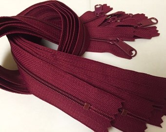 22 inch Handbag zippers with extra long pull, FIVE pcs, maroon, wine color YKK 525