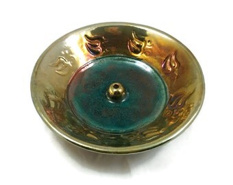 Incense Burner Aum Handmade Raku Ceramic Pottery