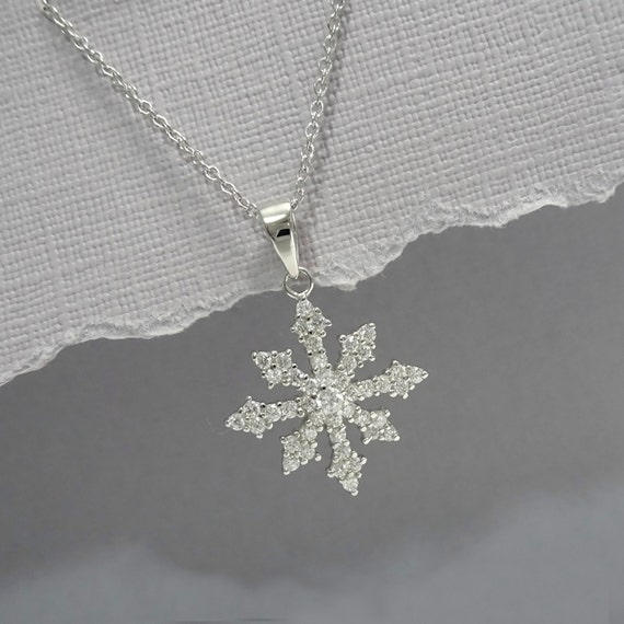 Snowflake Necklace, Sterling Silver and CZ Snowflake Pendant on ...