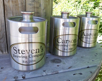 Personalized Mini-Keg, Beer Groomsmen Gift - 64 oz Stainless Steel Mini-Keg, Mini Beer Keg, Refillable Beer Keg - Custom Gift for Beer Geek