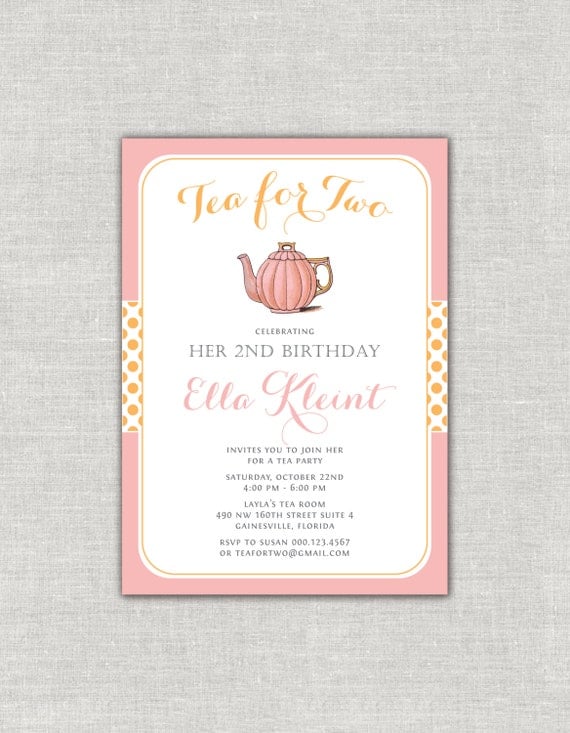 Tea for Two Birthday Invitation Tea Party Invitation Set