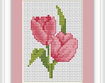 Pink Tulip Cross stitch kit from Luca-S. Ideal for Beginners. counted cross stitch kit