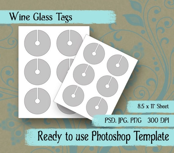 Wine Glass Tags Digital Layered Collage Sheet Template