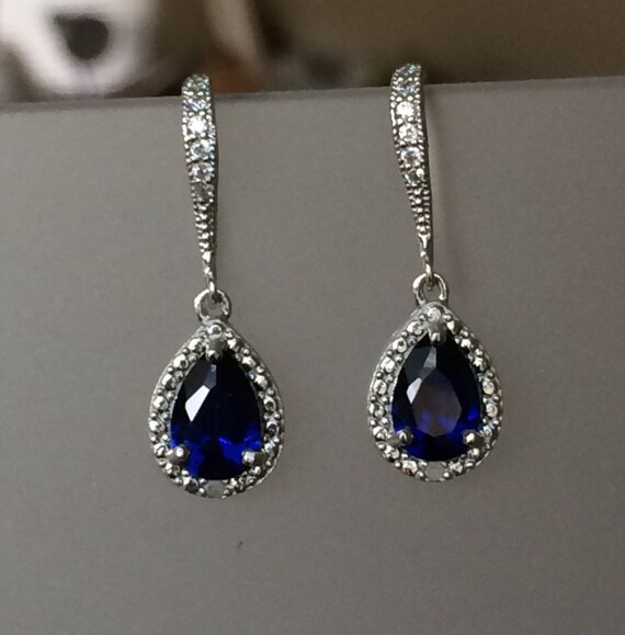 Created Blue Sapphire 3 ct. and Diamond drop by 310jewelry on Etsy