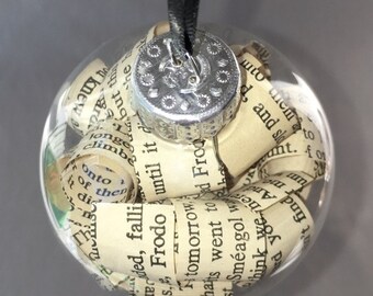 Lord of the Rings Book Ornament, Recycled Book Gift, Glass Christmas Ornament, LOTR Lover Gift, Tree Ornament, Lord of the Rings Decor