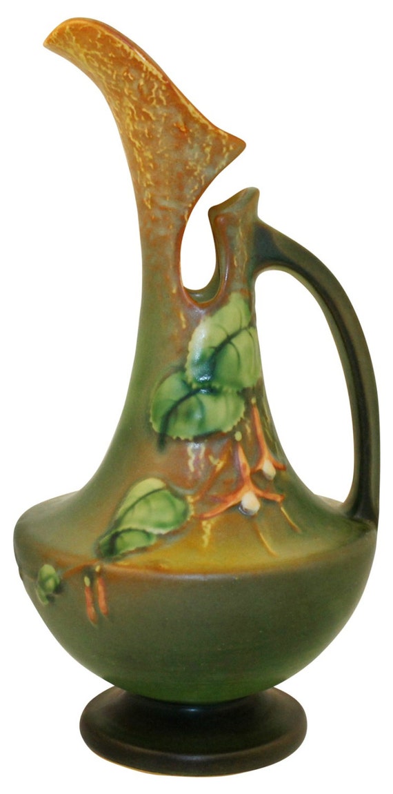 Roseville Pottery Fuchsia Green Ewer 902-10 by JustArtPottery