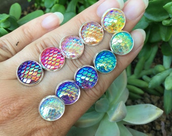 Mermaid Earrings, SALE, Stud Earrings, Scale Earrings, Dragon Scales, Flatback, Ocean, Beach, Rainbow, Costume, Post Earrings, Rainbow BOGO