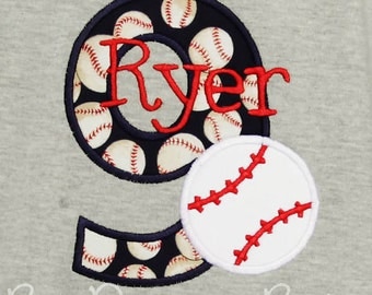 Baseball Birthday Shirt, Baseball Number Shirt, Boys Baseball Birthday Shirt, Ages 1-9, Custom Colors