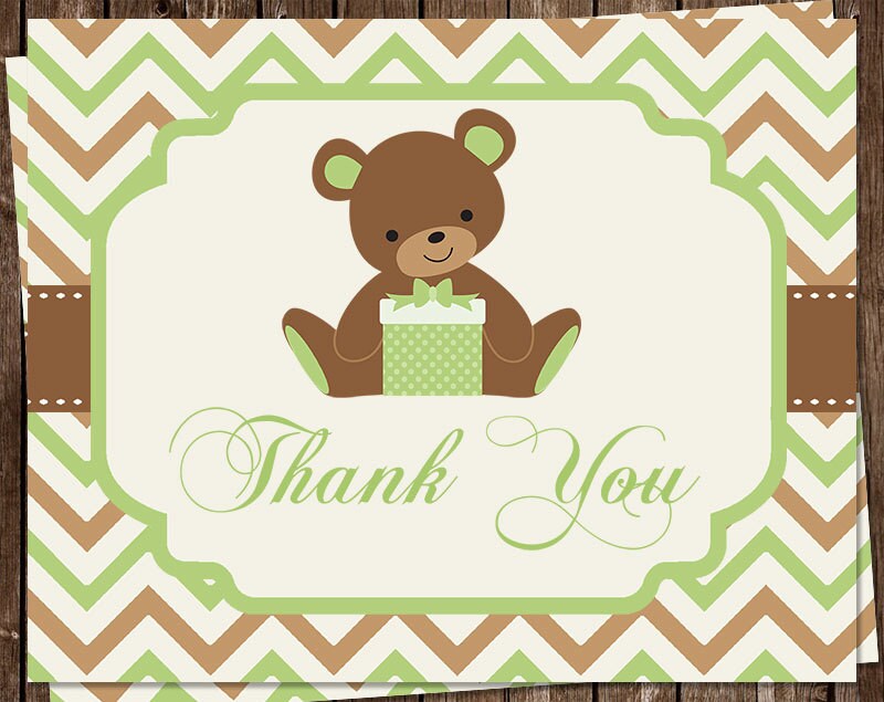 Teddy Bear Baby Shower Thank You Cards Birthday Chevron
