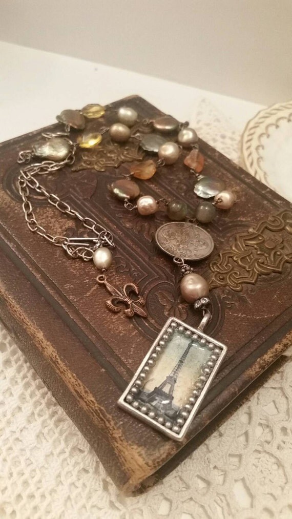 Upcycled Vintage Paris Assemblage Necklace French Assemblage