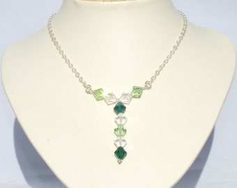 Sterling Silver Necklace With Peridot Emerald Green And Clear Swarovski Crystals